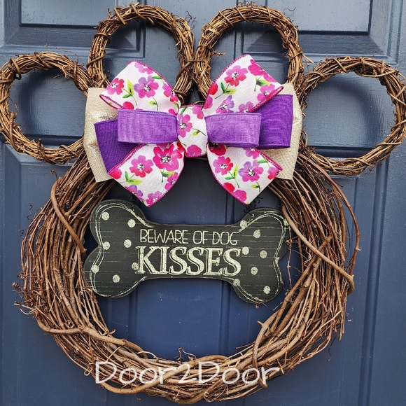 Beware of Dog Kisses / Welcome Spring Floral Paw Wreath 🐾
